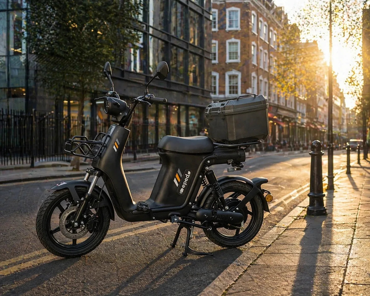 An EPED Swift parked on a London street at sunset